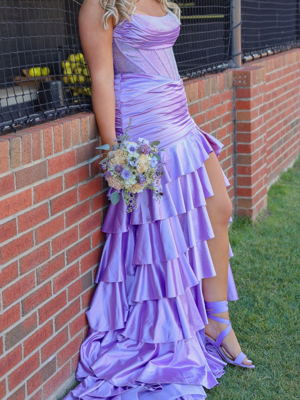 Sherri Hill Size 12 Lavender Ruched Ruffle Prom Gown